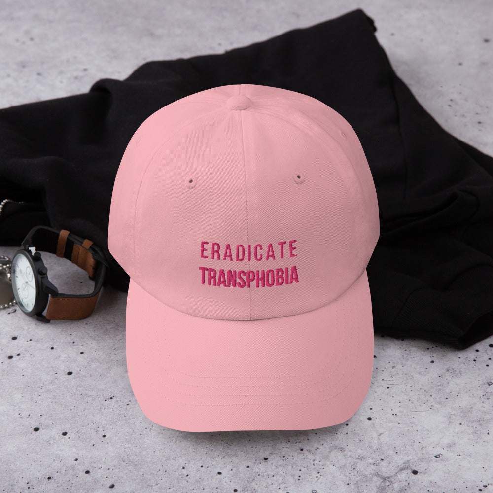 Eradicate Transphobia Baseball Hat in Pink